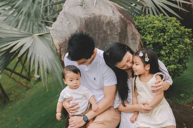 Happy family portrait outdoors